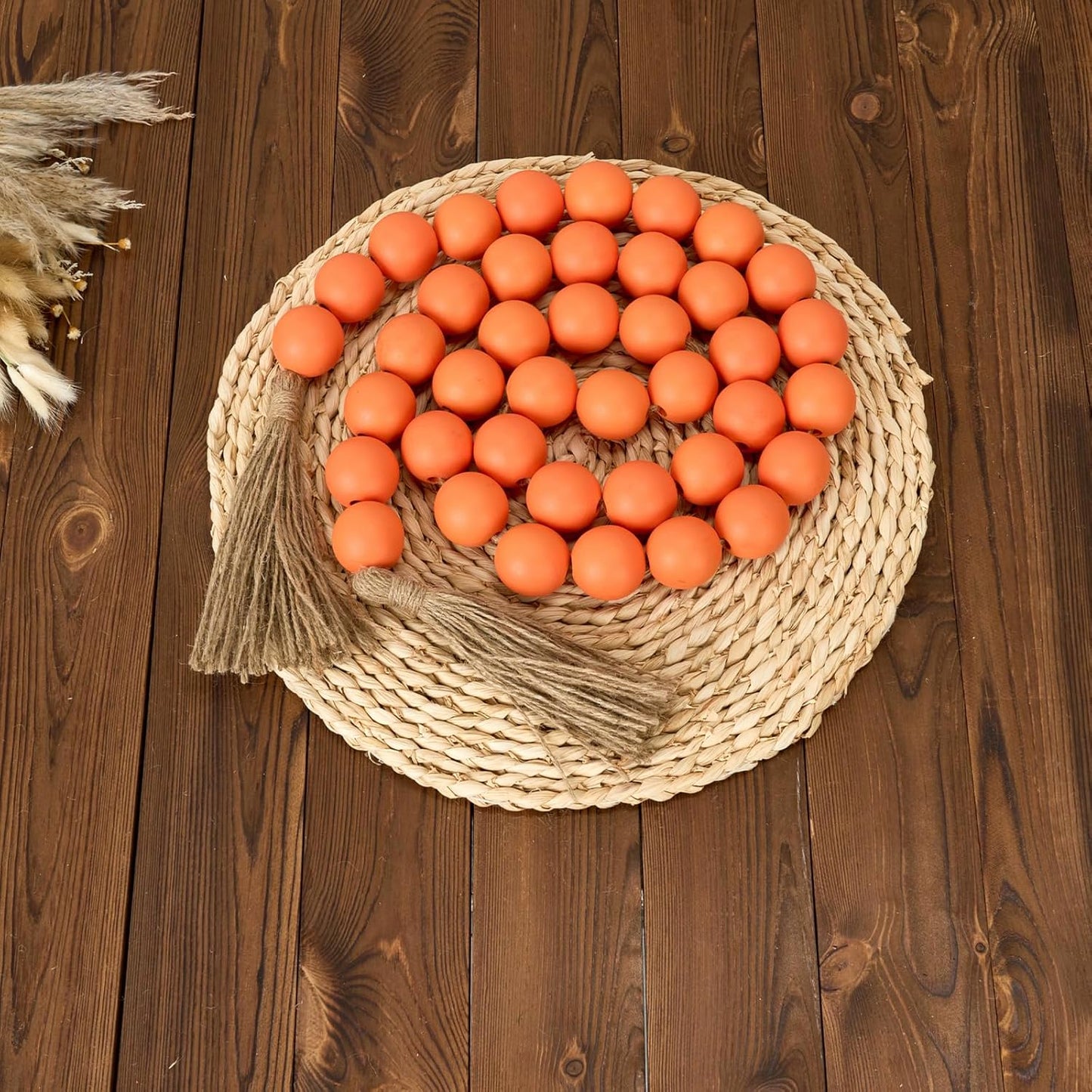 OMISHE Extra Large Wood Bead Garland with 1.6" Diameter Wooden Beads and Tassels, 41" Long Rustic Farmhouse Country Decorative Beads for Home Tiered Tray Decor, Natural Beige