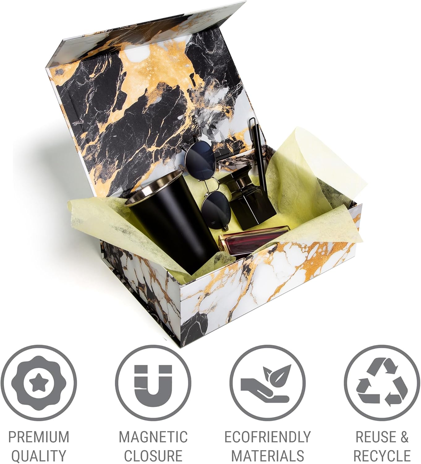 Luxury Keepsake Gift Box | Gold Floral Decorative Boxes with Magnetic Lids for Presents, Wedding Memory Box, and Bridal Gifts. 11.5" x 7.5" x 3.5"