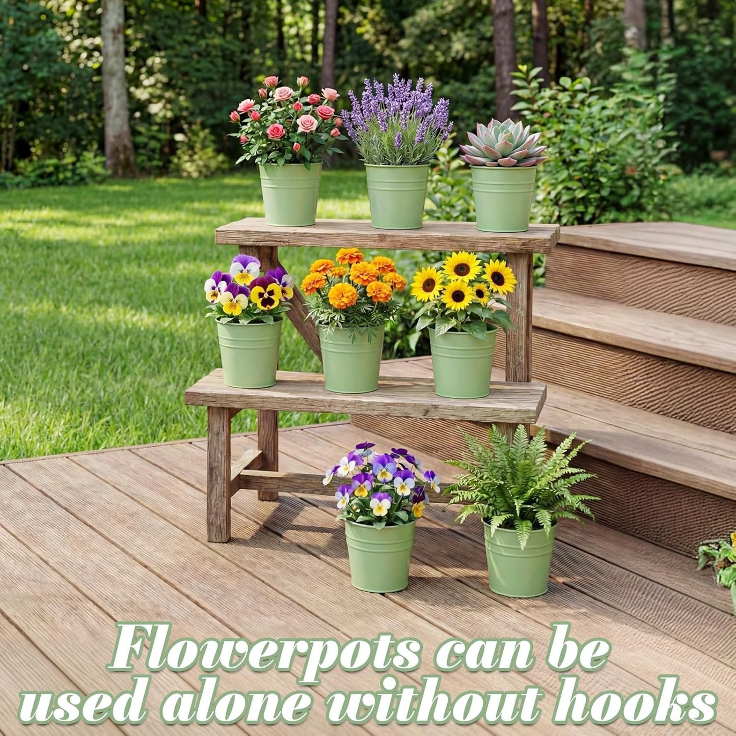 HowRU Metal Iron Flower Pots for Railing Fence Hanging Bucket Pots(5 Pcs) and Hanging Flower Pots Metal Iron Bucket Planter(10 Pcs) (Black)