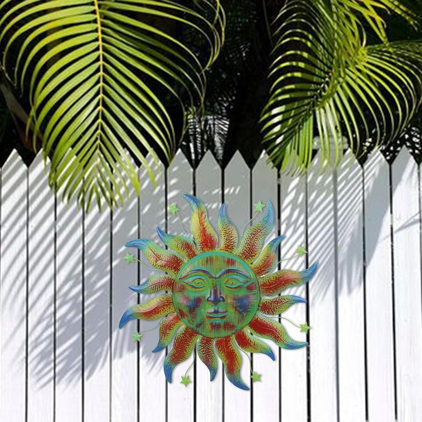 Large Metal Sun Wall Decor Outdoor, 27 Inch Sun and Moon Decor Metal Wall Art, 3D Sun Wall Decor for Patio Garden Yard Fence Bedroom Living Room Decoration