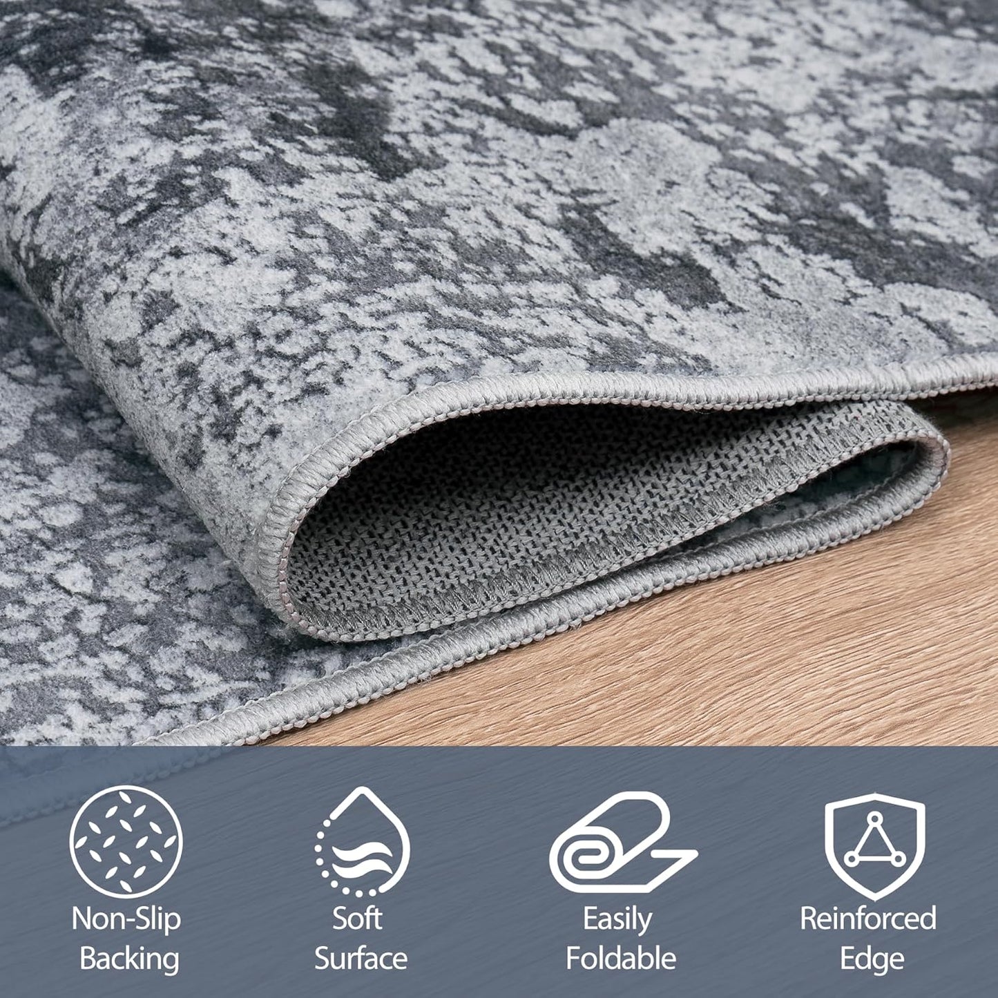 8x10 Area Rugs for Living Room Rug Washable: Abstract Large Rug for Dining Room Bedroom Carpet Non Slip 8 by 10 Indoor Modern Nursery Home Office Blue Grey