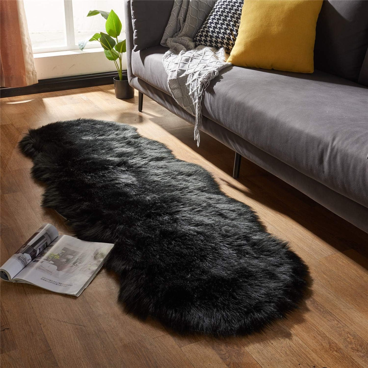 EasyJoy Ultra Soft Fluffy/Fuzzy Shaggy Area Rug Faux Fur Chair Cover Seat Pad for Bedroom Floor Sofa Living Room (2 x 6 ft Sheepskin, Beige)