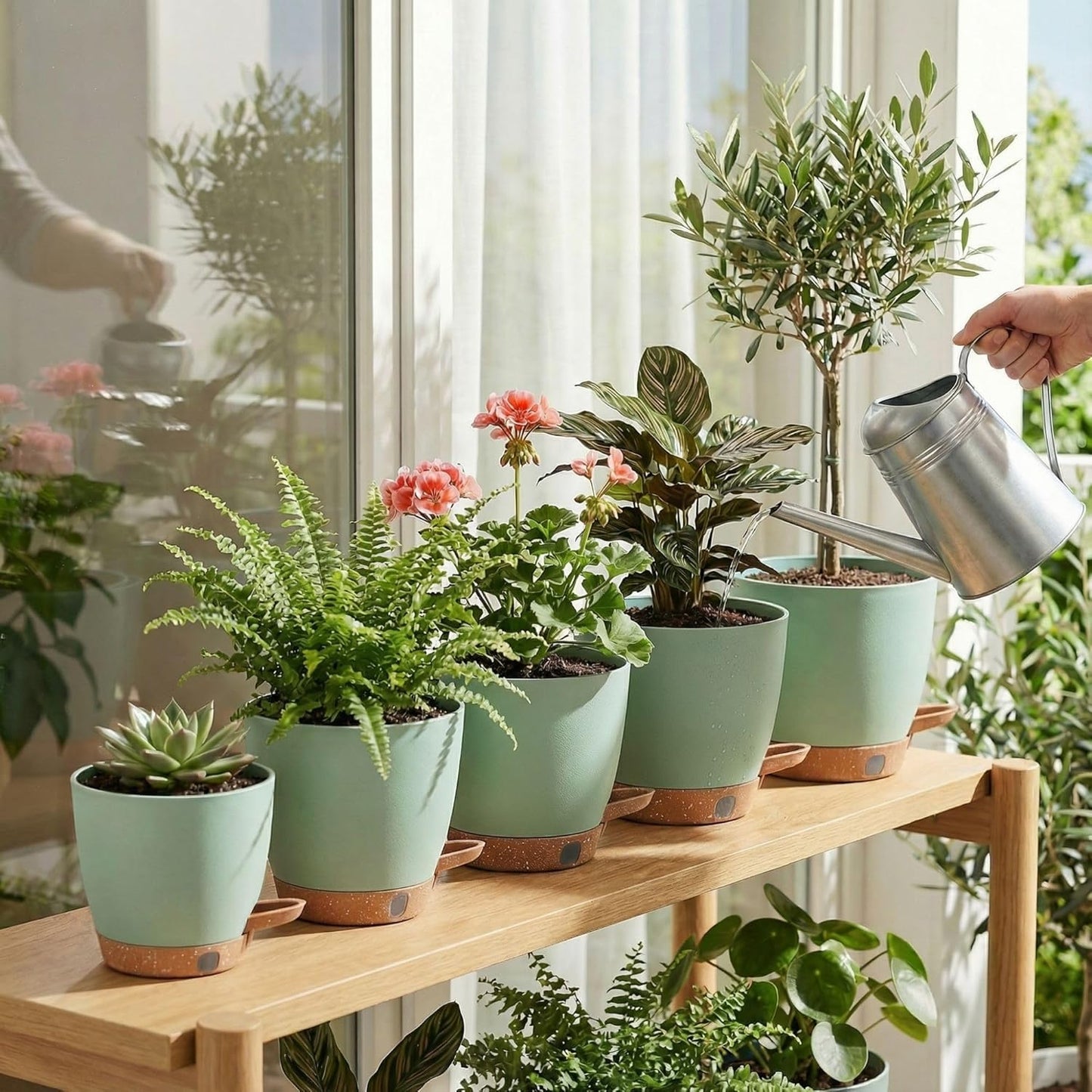 montresor 12/10/8 Inch Self Watering Pots for Indoor Plants Plastic Large Plant Pots for Outdoor Plants, Water Level Window & Spacious Reservoir Flower Pots Decorative Planter with Drainage and Tray