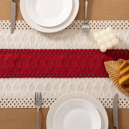 Socomi Boho Table Runner Summer Farmhouse Rustic Dining Kitchen Centerpiece Decor Small Macrame Woven Cotton Linen Coffee Table Runner for Dresser Scarf Home Decor 12x36 inch Beige