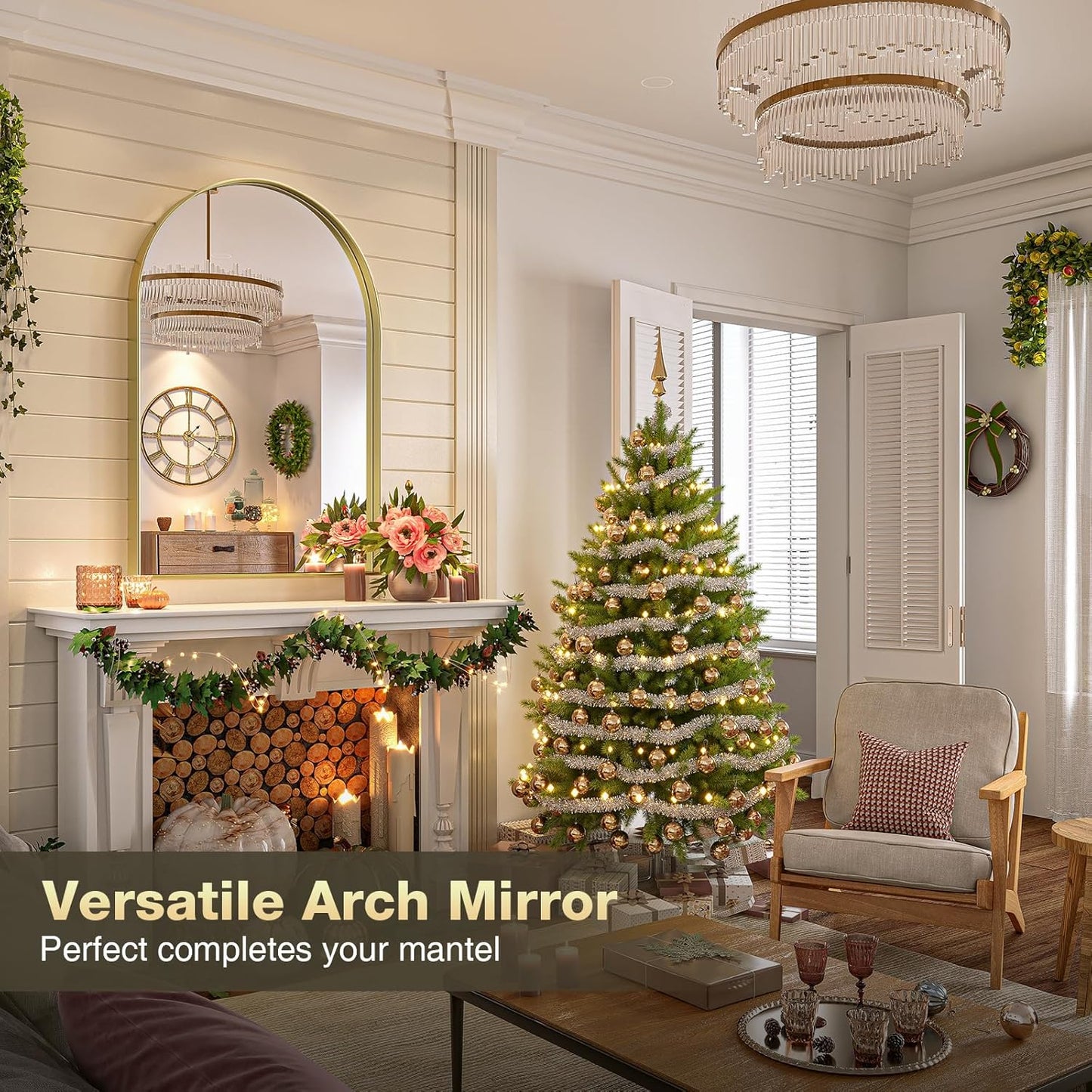 Brightify Arched Mirror, Arched Wall Mirror, 24 x 32 Inch Silver Arch Mirror, Metal Frame Silver Bathroom Mirror, Arched Top Bathroom Vanity Mirror for Living Room Bedroom Mantel Entryway Hallways