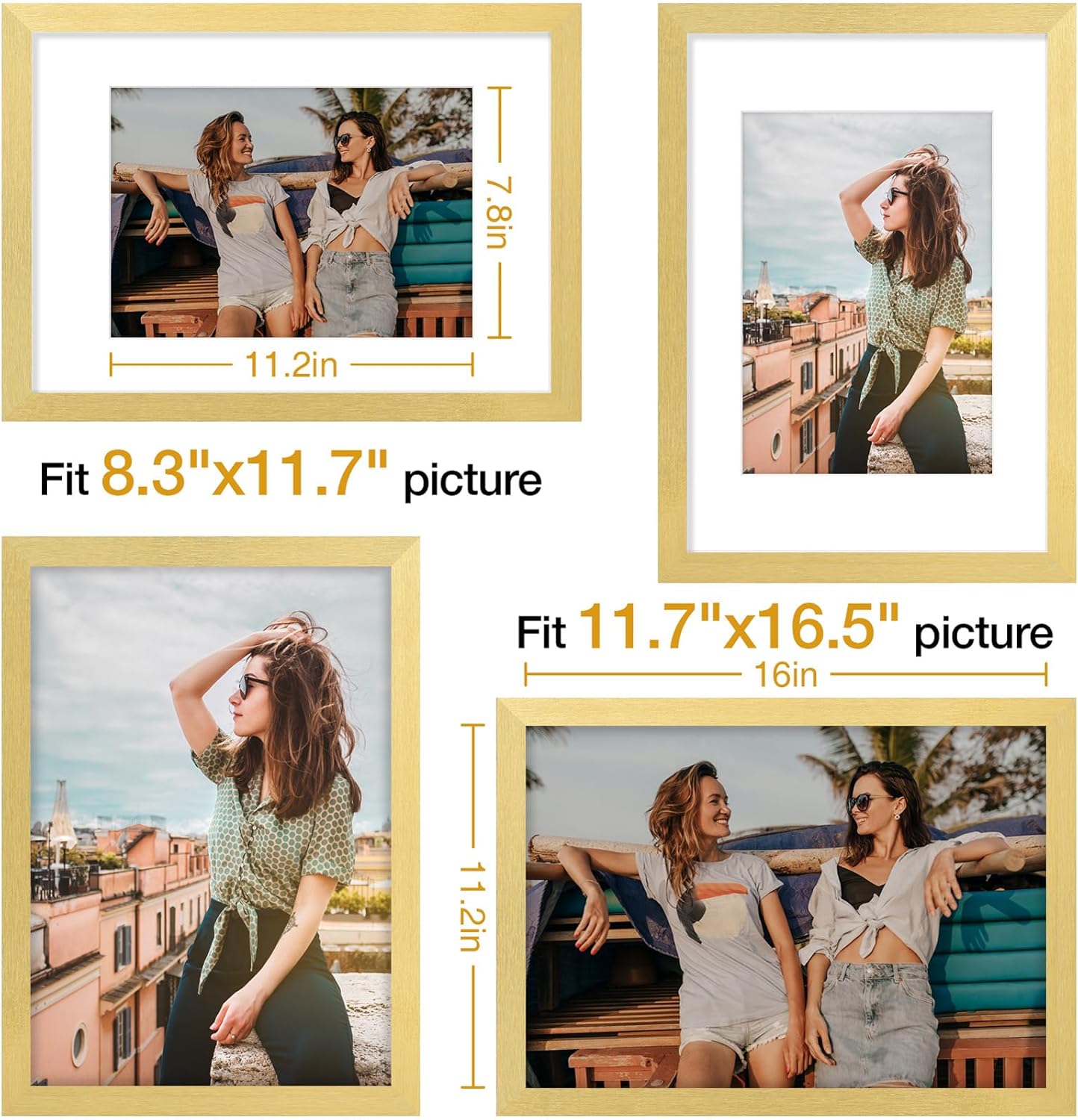 Vittanly 11x14 Picture Frame, Display Pictures 8x10 with Mat or 11x14 without Mat, Photo Frame for Wall Mounting, Black, 1 Pack - Colors A