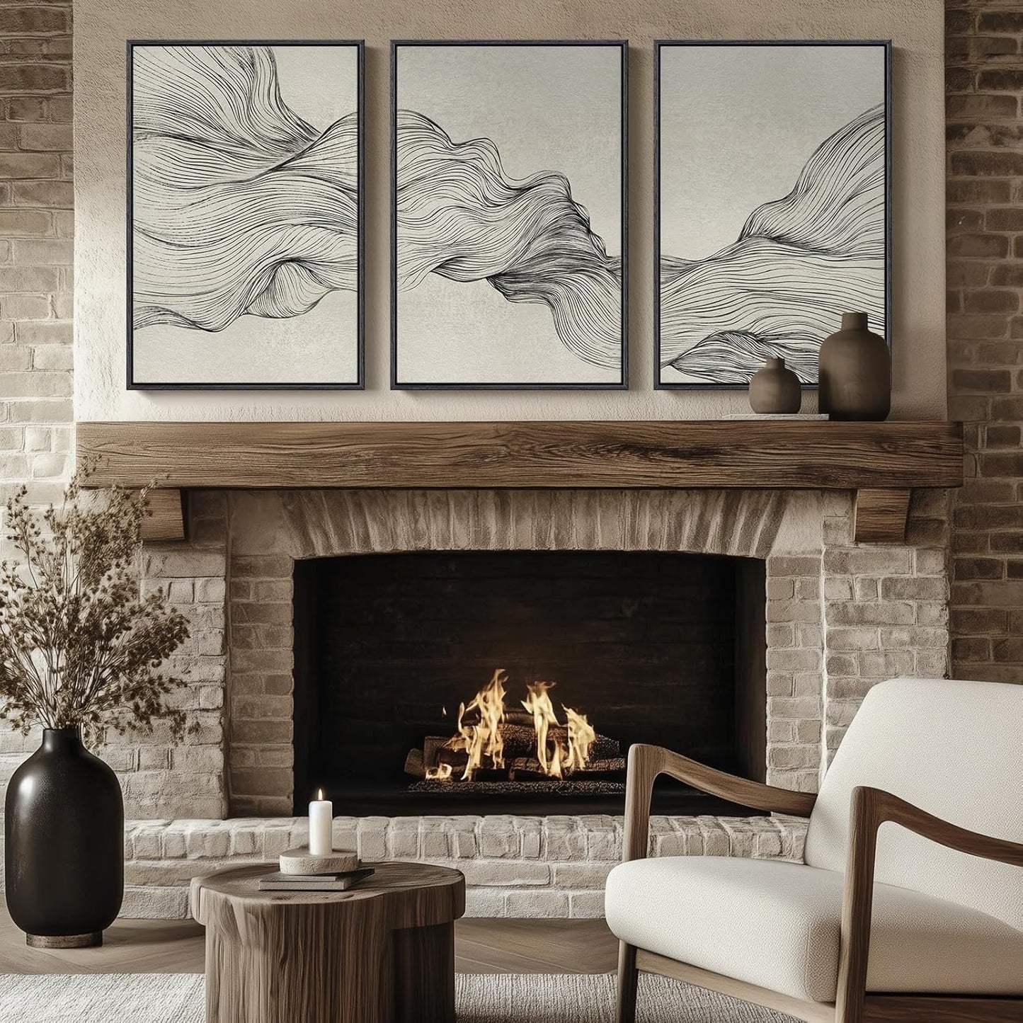 Large Framed Black and White Abstract Wall Art for Living Room, 3 Piece Big Modern Canvas Prints Paintings Artwork for Walls, Minimalist Abstract Art Pictures for Hallway, Office Wall Decor 24x36 In