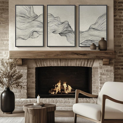 Large Framed Black and White Abstract Wall Art for Living Room, 3 Piece Big Modern Canvas Prints Paintings Artwork for Walls, Minimalist Abstract Art Pictures for Hallway, Office Wall Decor 24x36 In