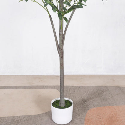 Artificial Olive Tree with White Pot,6FT high, Fake Tree containing 1440 Dense Leaves and 80 Highly Simulated Olive Fruits, Suitable for Home Office Living Room Floor Decoration