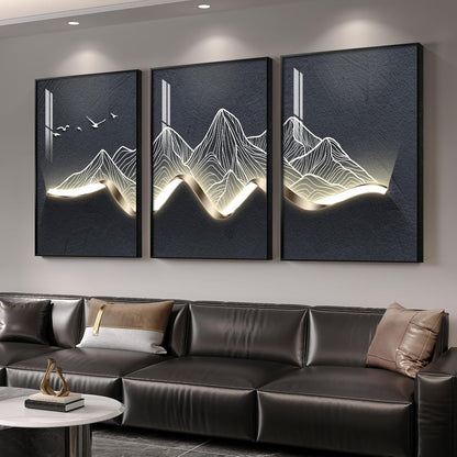 Framed Modern Luxury Gold Wall Art, Set of 3 Piece Contemporary Paintings Artwork for Walls, Golden Prints Pictures with Gold Frame, Wall Decor for Living Room, Hallway, Bedroom, Office 16x24 Inch
