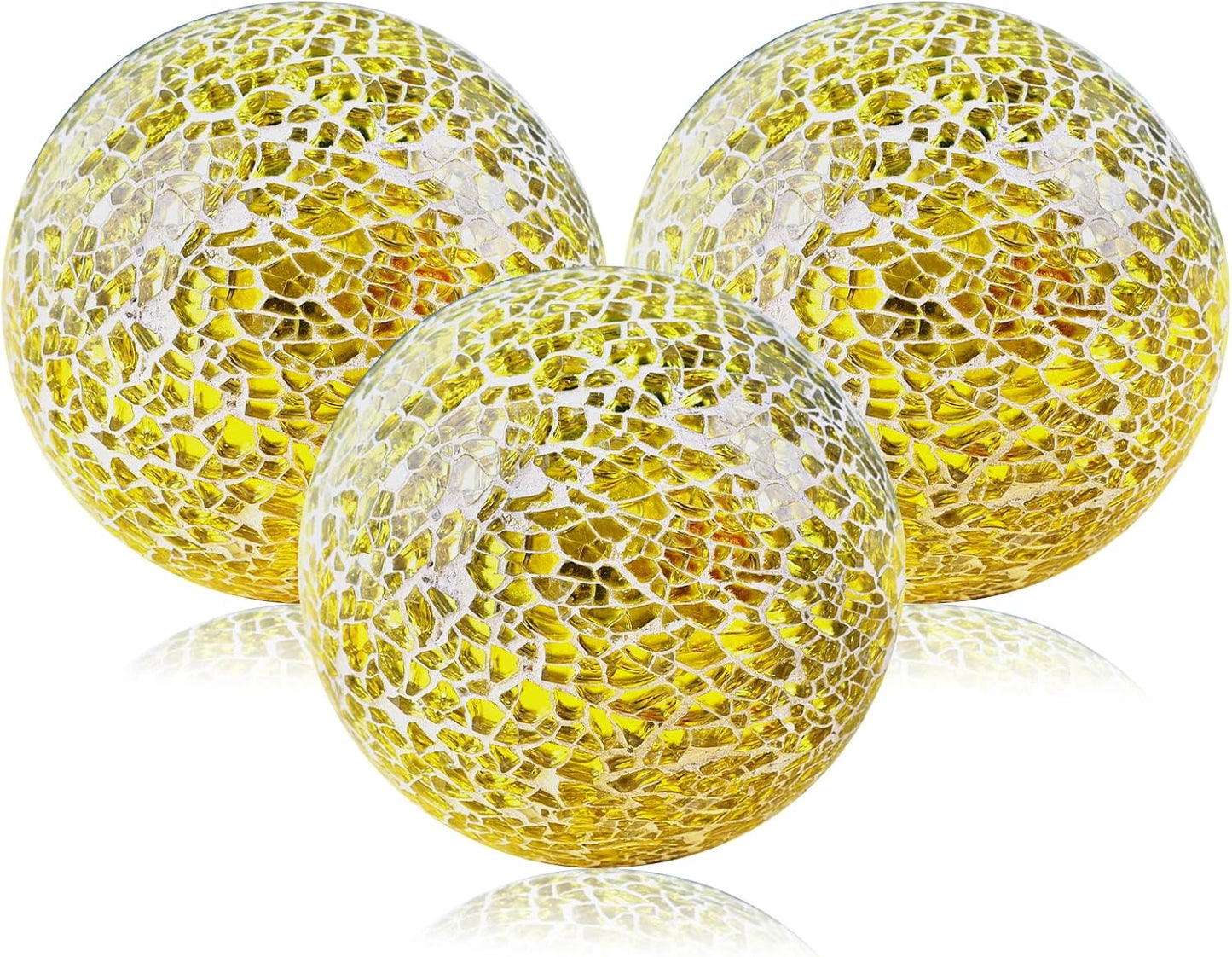3 Pack Blue Decorative Orbs Mosaic Crack Glass Balls Decor Solid Sphere Globe Bowl Vase Fillers Holiday Living Room Mantle Basket Centerpiece 3.35 Inch