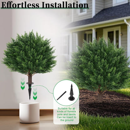 Artificial Lavender Topiary Ball Trees, 2 Set of UV Resistant Fake Evergreen Shrubs Bushes Plants with Ground Spike, Fake Plants for Outdoor Indoor Front Porch Garden