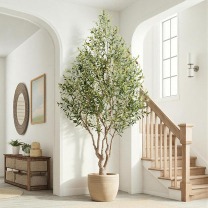 8ft Faux Olive Tree - Large Artificial Olive Tree with Realistic 1750 Leaves and 145 Olives - Lush and Elegant Fake Olive Tree with for Indoor Outdoor Office Living Room Decor