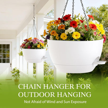 12 Inch Hanging Baskets 2 PC with Chains, Self-Watering Hanging Planters for Indoor Outdoor Plants, Plastic Hanging Flower Pots,Black