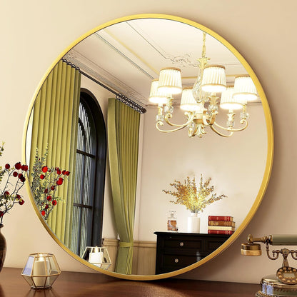 HARRITPURE Round Mirror 30 Black Wall Mounted Circle Mirrors Vanity Mirror with Brushed Aluminum Alloy Frame Modern Decoration for Bathroom, Living Room, Vanity, Bedroom, Entryway