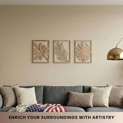 qmmp Modern Wooden Wall Sculptures - Set of 3 - Home Decor Accent - Large Wall Art for Living Room, Bedroom, Office - Easy Installation (Oak, Medium - Mountain and Sun)