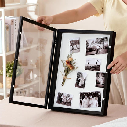 8x10 Deep Shadow Box Picture Frame Display Case with Linen Back and Stand,Real Glass Black Shadow Memory Box Frame 8x10 for Flower Baby Pet Wedding Photo Art Craft Memorial Wall Decor Gift