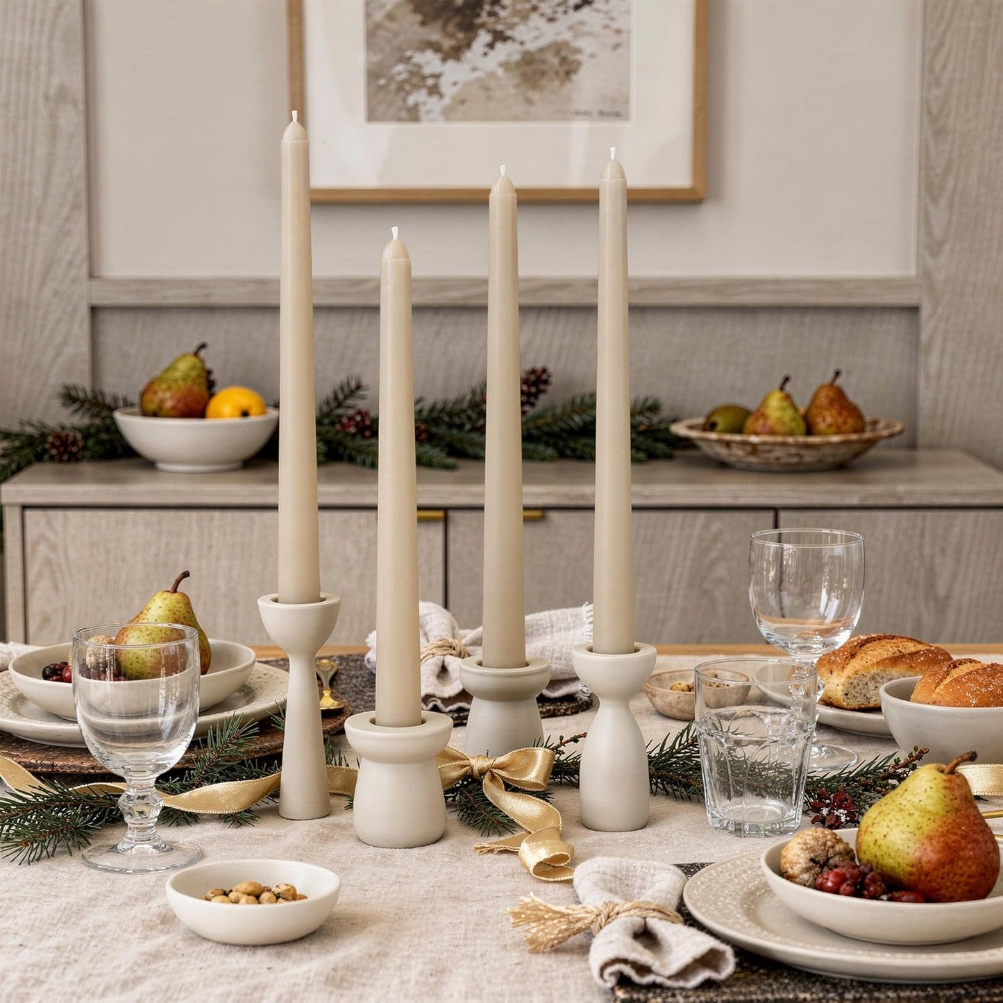 Viyffo Taper Candles, 10 Inch, 4 Pack, Olive Glow – Unscented, Dripless & Smokeless Design, Up to 8 Hour Burn – Long Tall Taper Candlesticks for Wedding, Dinner & Home Decor