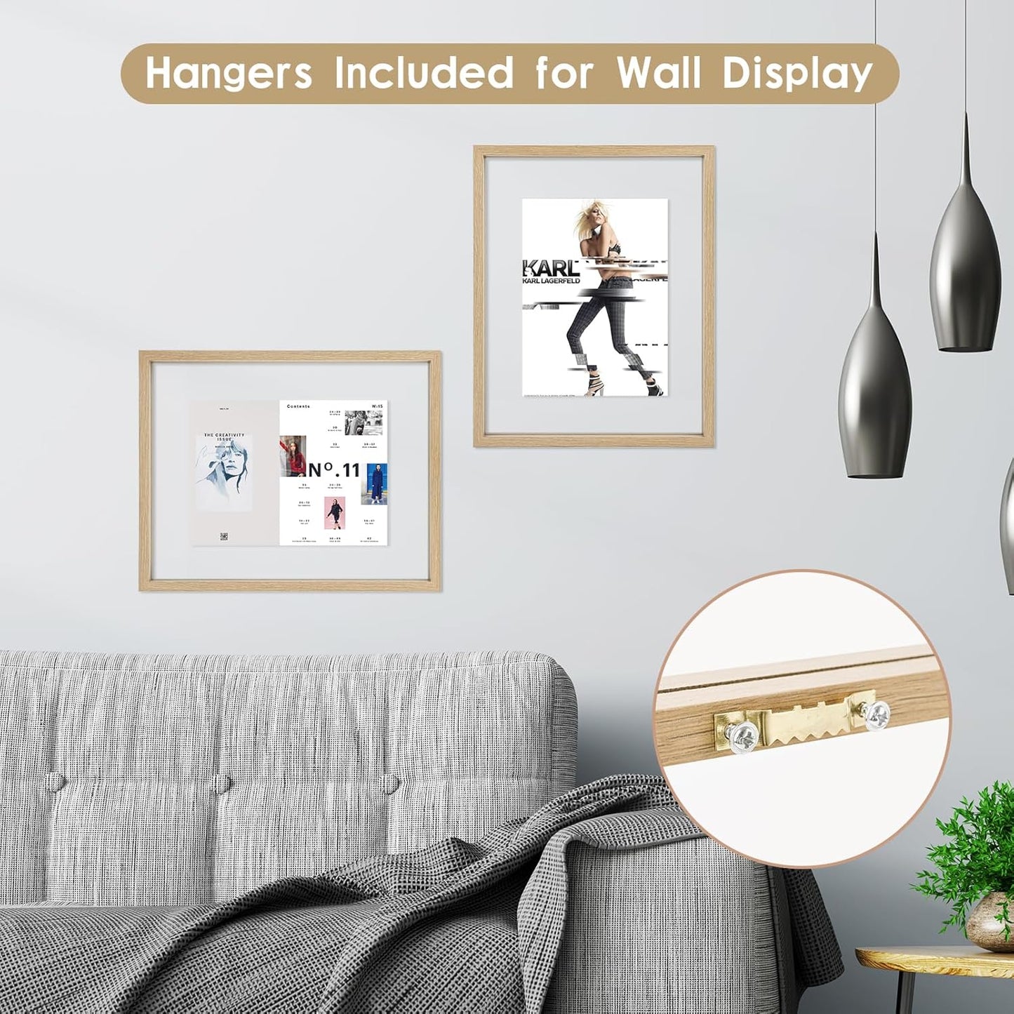 MUYE 11x14 Floating Frame Set of 2,Double Glass Rustic Frame,Display Any Size Photo up to 11x14,Wall Mount or Tabletop Standing,Natural