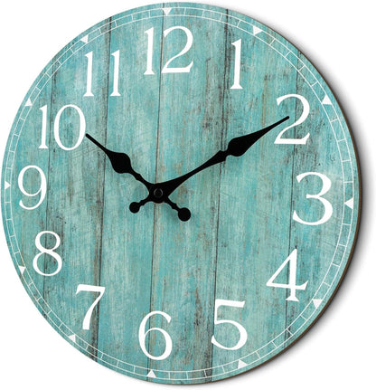 Wall Clock, Rustic Wall Clocks Battery Operated Silent Non Ticking, Country Round Wooden Clocks Farmhous Wall Decorative for Kitchen, Bathroom, Living Room (Gray 8 Inch)