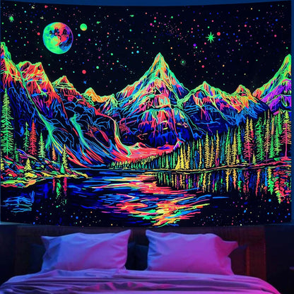 Zussun Black and White Tapestry Starry Night Mountain Tapestries for Bedroom Aesthetic Moon and Stars Tapastry's Wall Hanging Dark Nature Forest Wall Tapestry for Living Room Dorm (48'' × 36'')