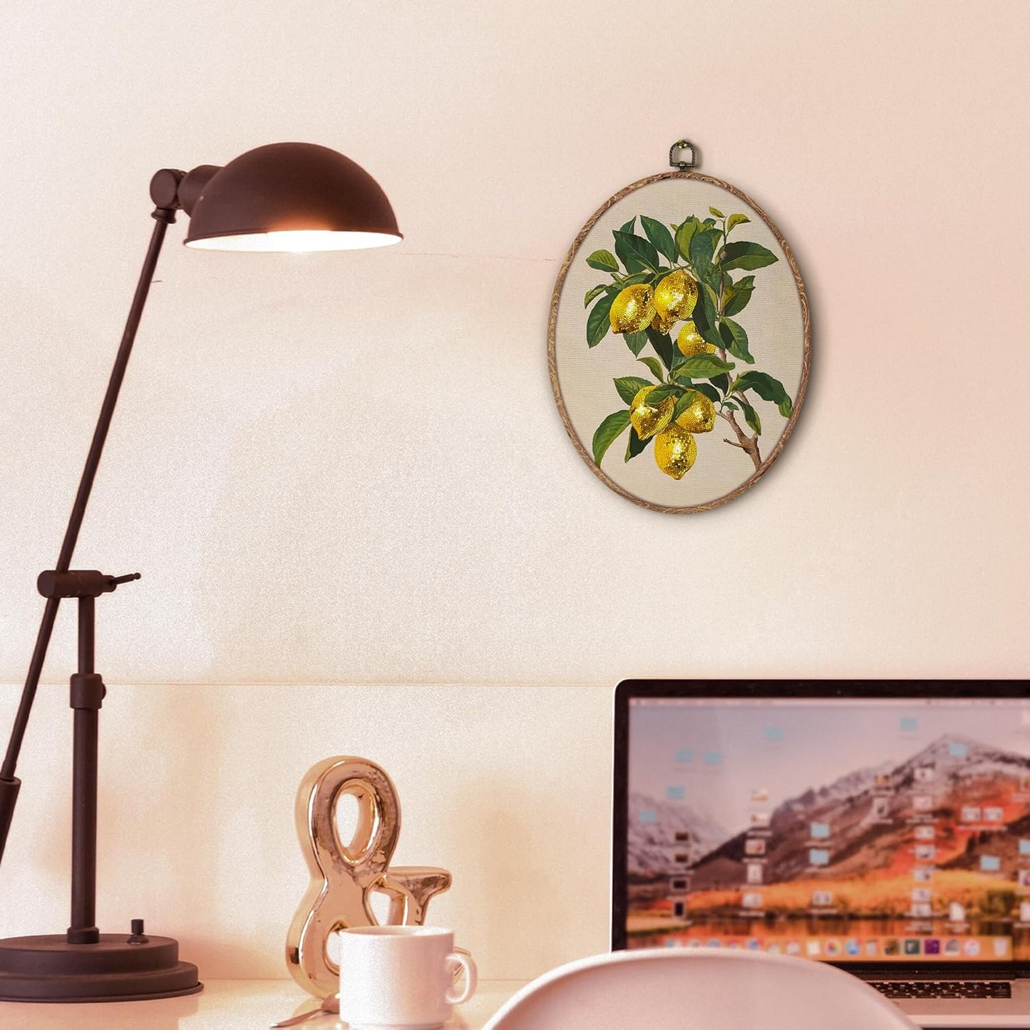 Trendy Funky Orange Disco Ball Oval Wall Art Framed, Funky Retro Oval Wall Decor, Trendy Aesthetic Hanging Canvas Prints Wall Sculptures for Home Living Room Bedroom Decor, 8.5x11.5 Inch