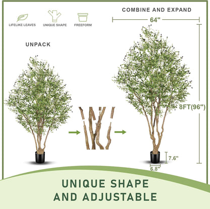 LYERSE Faux Olive Tree 7ft - Artificial Olive Tree Indoor with Large Branches and Realistic Fruits - Fake Olive Tree with Sturdy Base for Modern Home Office House Decor