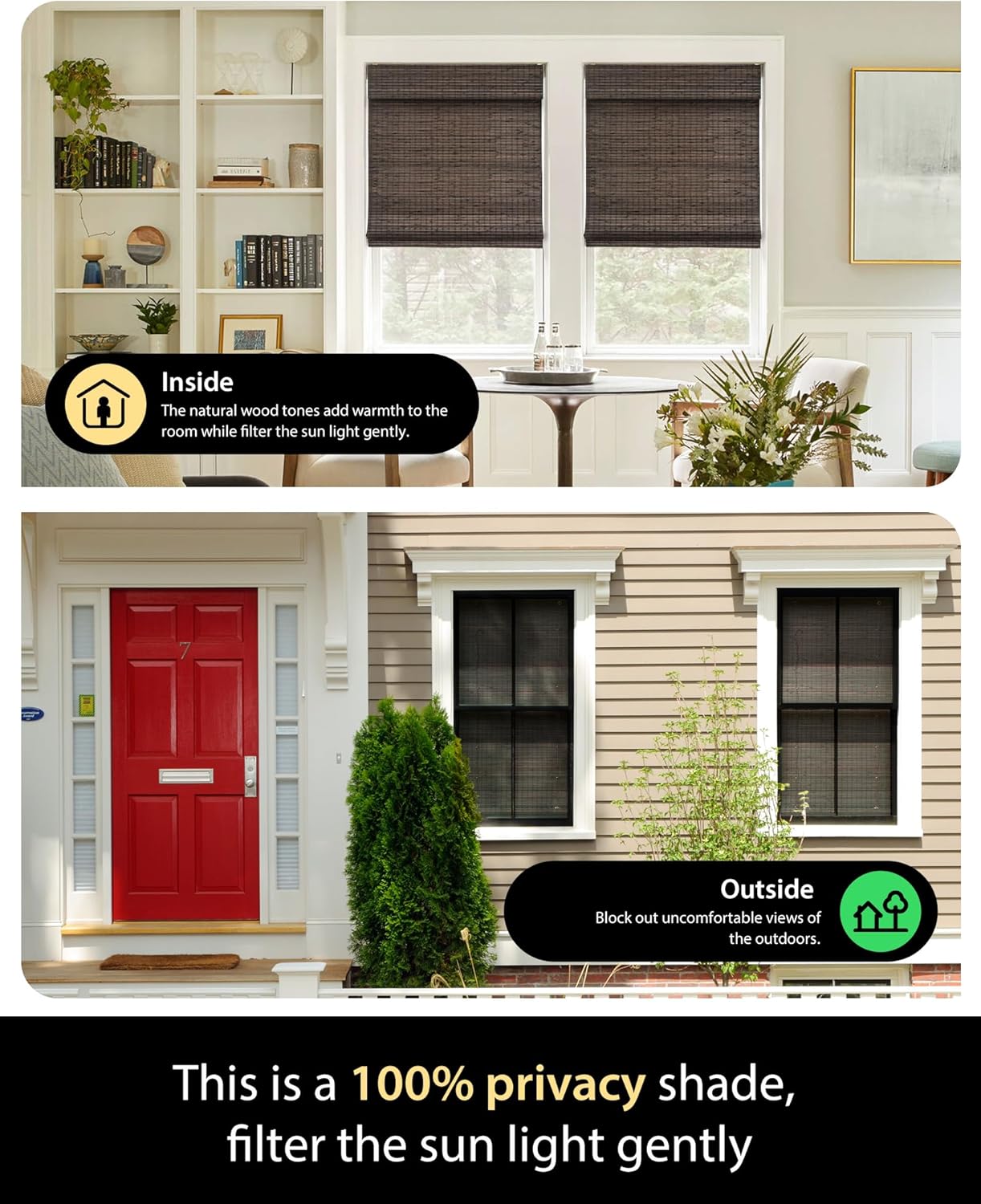UNISHADES Cordless Bamboo Roman Shades for Windows, Blinds Size (30.5" W ×48" H) Colour (Highfield Teak)