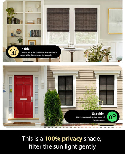 UNISHADES Cordless Bamboo Roman Shades for Windows, Blinds Size (30.5" W ×48" H) Colour (Highfield Teak)