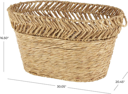 Deco 79 Seagrass Handmade Decorative and Functional Storage Basket Large Woven Basket Organizer with Ring Handles, Basket for Storage 20" x 18" x 19", Brown