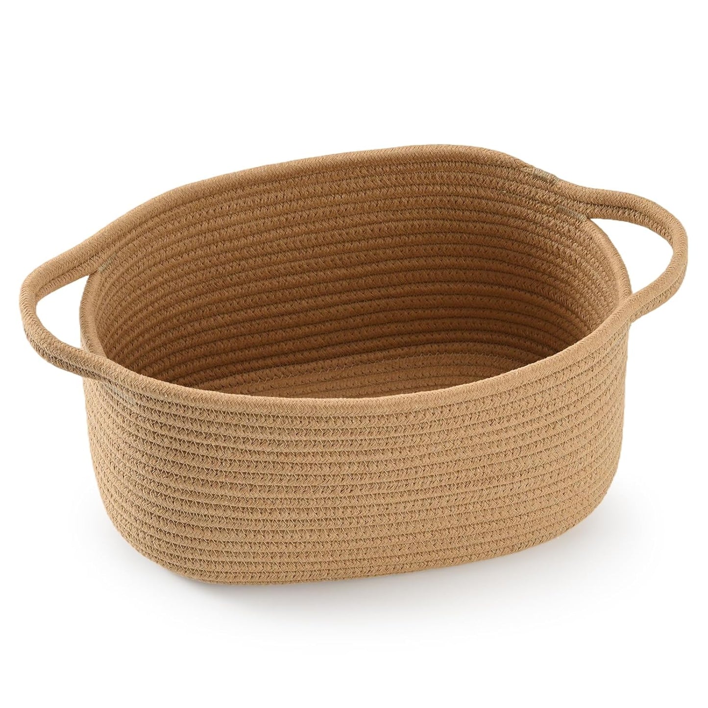 Happyiren Medium Woven Cotton Rope Basket with Handle Empty Decorative Gift Basket for Baby Shower, Graduation, Mother's Day, Nursery Storage 13" Dia x 8" W x 6" H