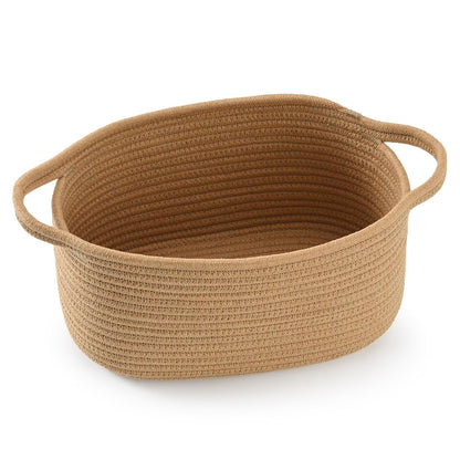 Happyiren Medium Woven Cotton Rope Basket with Handle Empty Decorative Gift Basket for Baby Shower, Graduation, Mother's Day, Nursery Storage 13" Dia x 8" W x 6" H