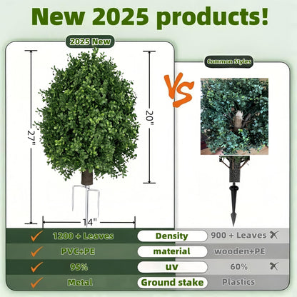 Boxwood Topiary Bush – Artificial Shrubs for Outdoors, Artificial Boxwood Topiary Ball Tree, UV Resistant Evergreen for Front Porch, Garden, Yard & Balcony Decor