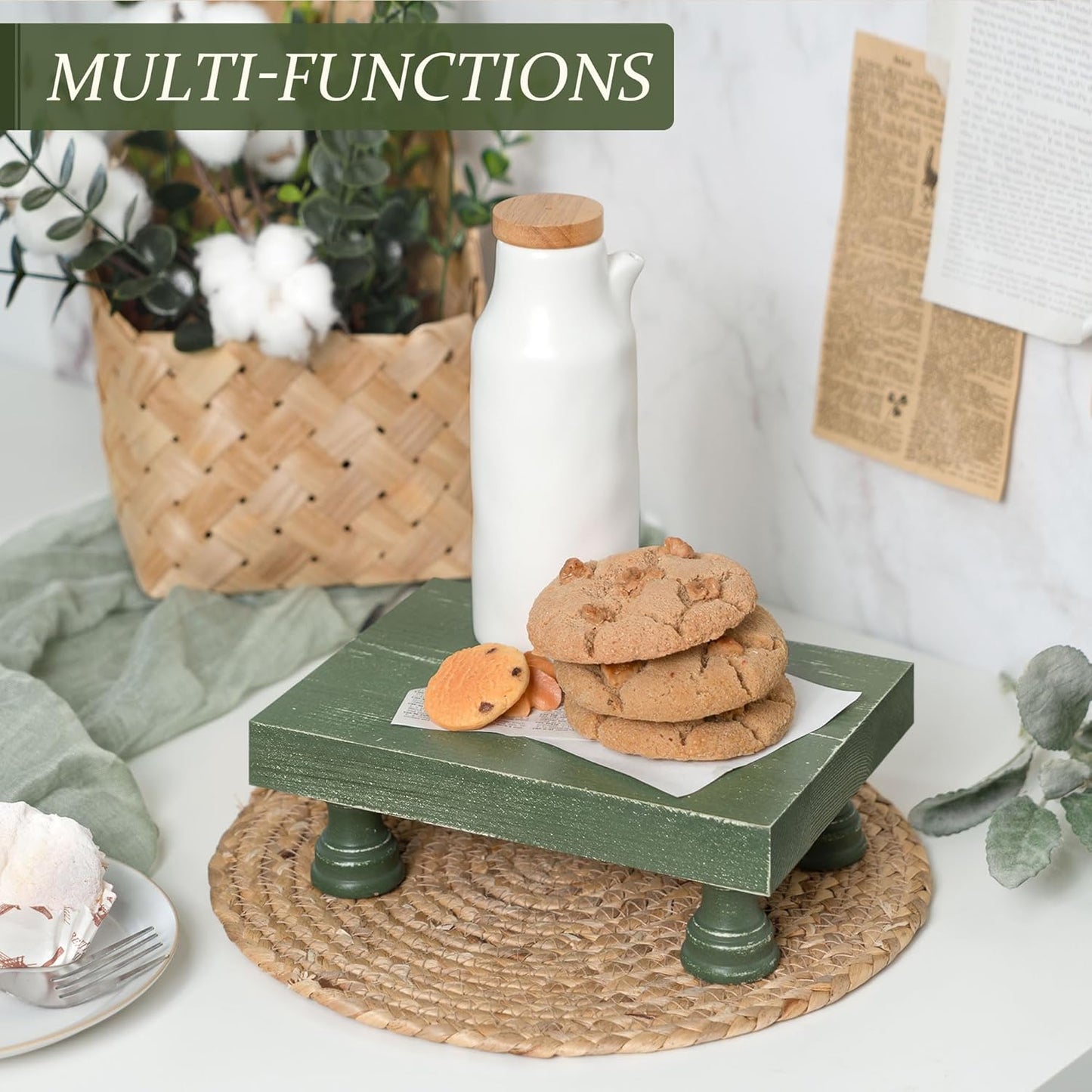 EOSAHR Farmhouse Riser for Room Decor : Decorative Pedestal Stand For Display Your Home Decorations and Uniquely Soap Stand - Rustic Bathroom Counter Tray and Kitchen Decor (Natural Wood)