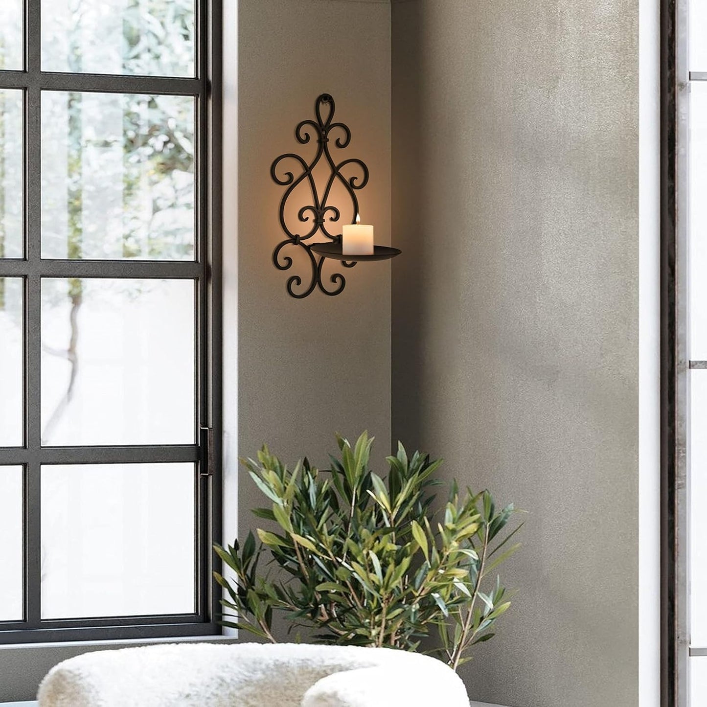 Metal Wall Candle Sconce Holder Set of 2 Hanging Wall Mounted Candle Sconces Holder, Wall Sconces Decor for Bedroom Dining Room, Black 10inch×6inch