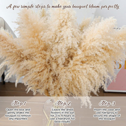 Pasuvsigt 12pcs 40'' Dried Pampas Grass Decor - Tall-Large Pampas Grass - Natural Beige - Boho Home Decor