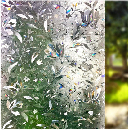 LEMON CLOUD Window Film, Decorative Window Privacy Film, 3D Stained Glass Window Sticker,Anti-UV Sun Blocker Heat Control for Home(Rainbow Tulip Design,17.5 x 78.7 inches)