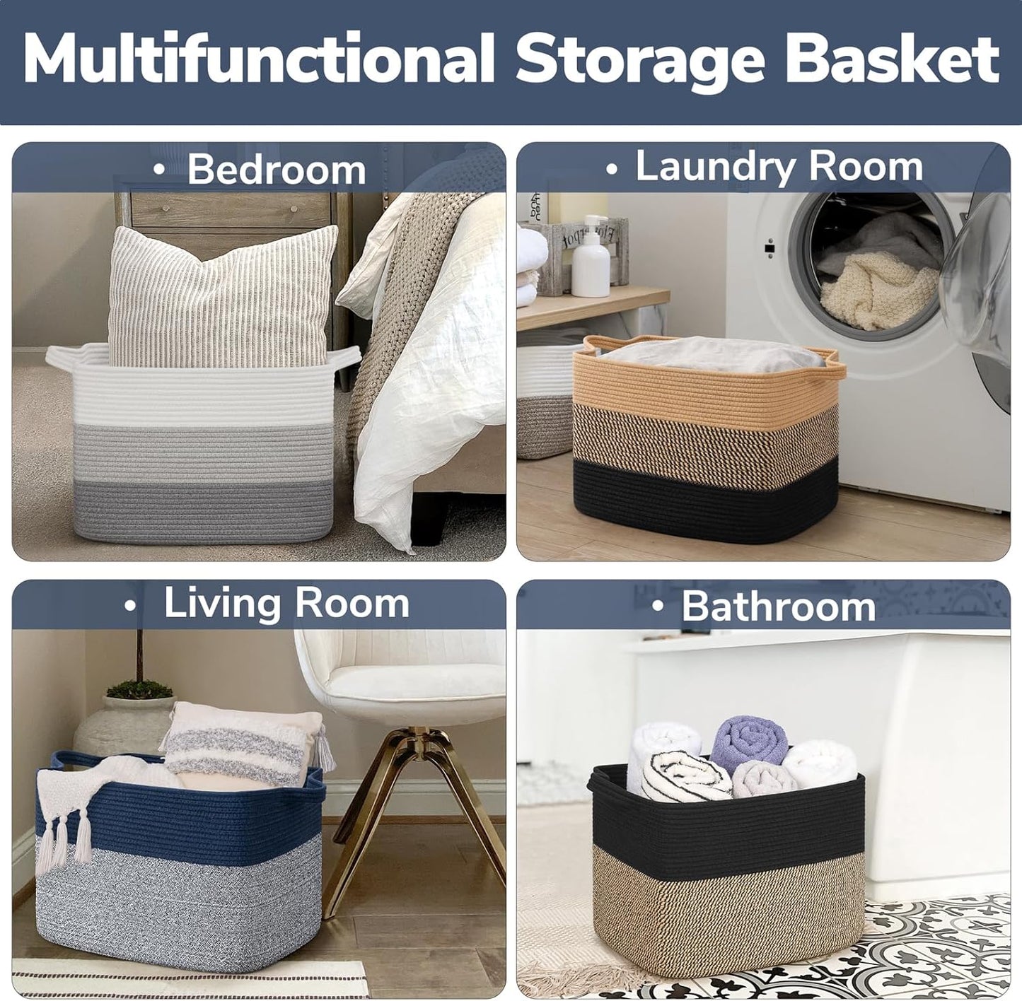 Goodpick Cube Storage Bins - Towel, Book, Cloth, Shoes, Closet Shelf Woven Baskets for Office, Baby Laundry, Toys, 13''x10''x9''