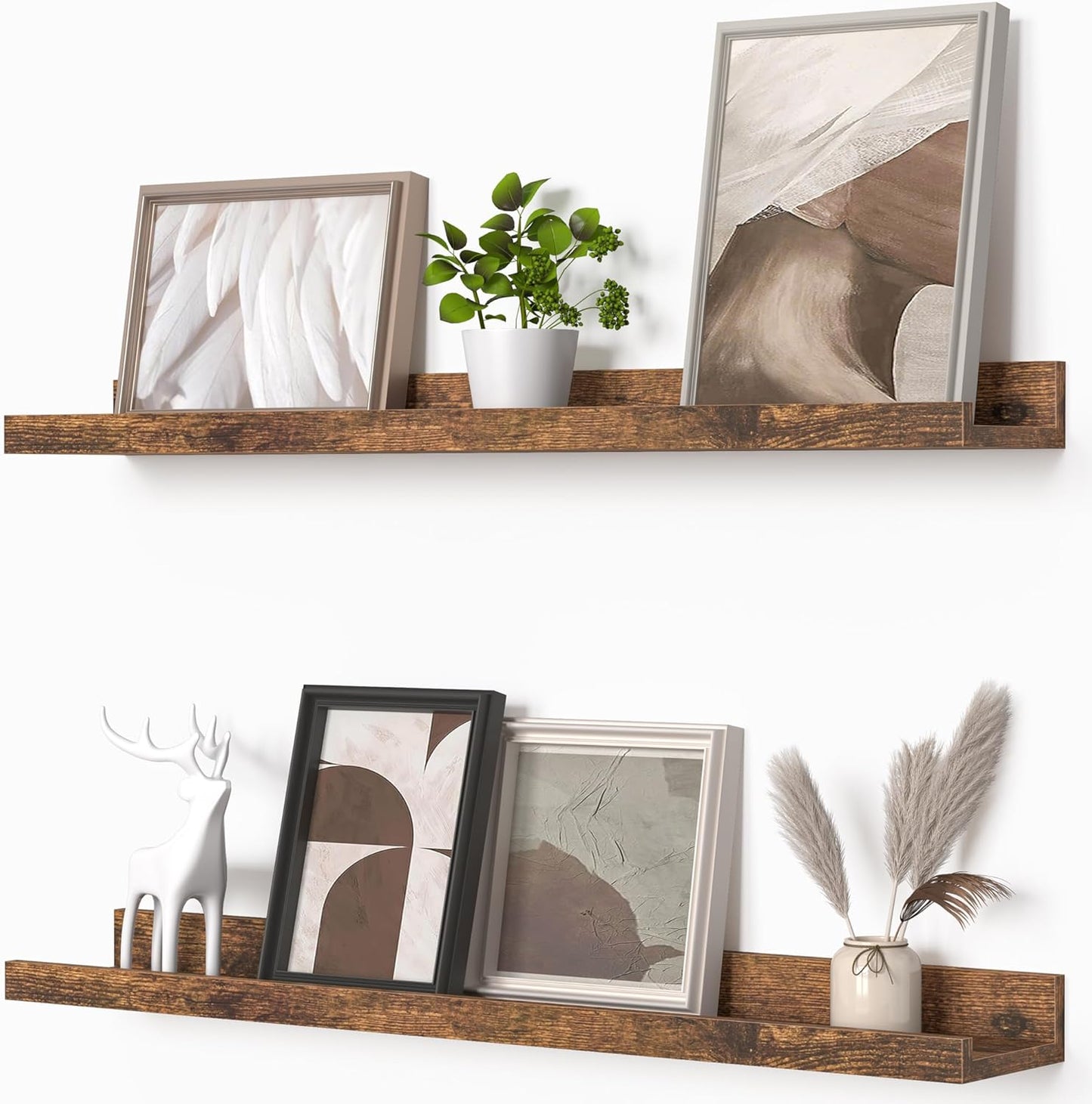 Heimlove Picture Ledge Shelf, Floating Shelves Set of 2, 24 Inches Picture Shelf for Wall with Ledge, Kids Bookshelf Wall Mounted for Living Room Bedroom Decor Books Photo Frames - White