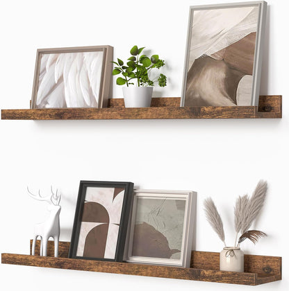 Heimlove Picture Ledge Shelf, Floating Shelves Set of 2, 24 Inches Picture Shelf for Wall with Ledge, Kids Bookshelf Wall Mounted for Living Room Bedroom Decor Books Photo Frames - White