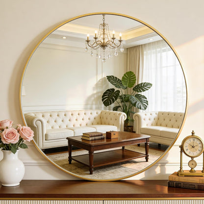 NEWBULIG 20IN Round Bathroom Wall Mirror, Modern Vanity Mirrors for Over Sink, HD Glass Decorative for Entryway, Bedroom & Living Room, Gold