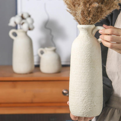 Ceramic Vase Set of 3 | Neutral Vase Home Decor with Handle | Pottery Modern Farmhouse Vases Pampas Grass Flower Vases for Home Decor Table Living Room Centerpieces Mantel Decor - Multicolor