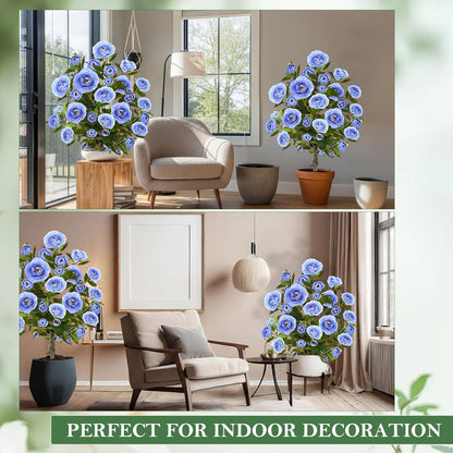 Lunmon 2 Pack 3ft Artificial Camellia Plants Tree 36" Faux Camellia Flower with Spike UV Resistant Realistic Fake Floral Blooming Bush for Indoor Outdoor Front Door Porch Backyard Garden, Purple