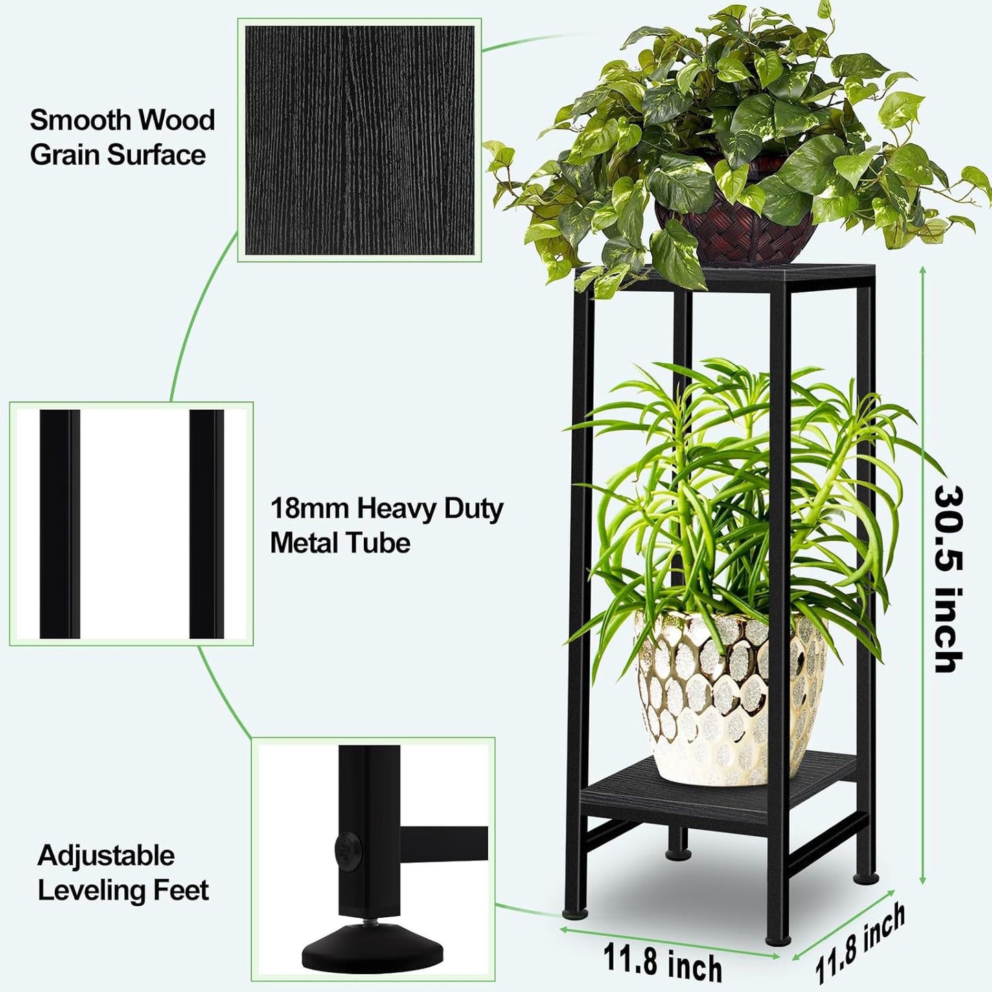 Plant Stand Indoor, Tall Plant stands for Indoor Outdoor Plants, 2 Tier Heavy Duty Plant Shelf 31" Metal Pedestal Stand Modern Corner Flower Stand for Patio, Living Room, Balcony