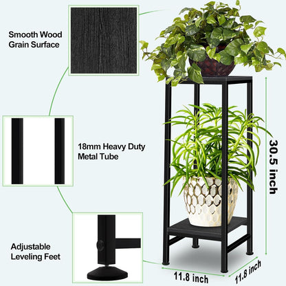 Plant Stand Indoor, Tall Plant stands for Indoor Outdoor Plants, 2 Tier Heavy Duty Plant Shelf 31" Metal Pedestal Stand Modern Corner Flower Stand for Patio, Living Room, Balcony