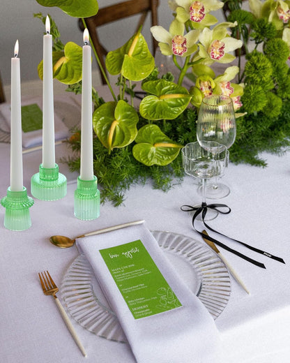 Vixdonos Taper Glass Candlestick Holders Tealight Candle Holders for Table Centerpieces, Wedding Decor and Dinner Party (6 Pcs, Green)