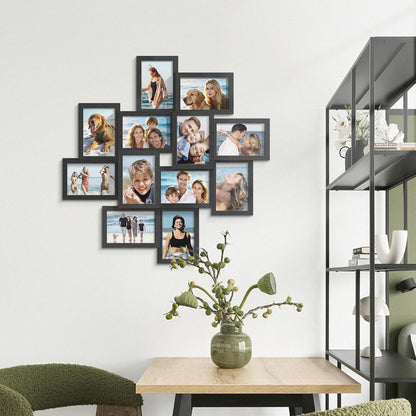 DUENPY 4x6 Collage Picture Frames, 12-Pack Solid Wood Photo Frame, Picture Frames Collage Wall Decor, Set with Glass Front, Assembly Required, Black