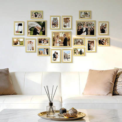 upsimples 19 Pack Picture Frames Collage Wall Decor for Mounting or Tabletop Display, Photo Gallery Frame Set for Family, Multi Sizes Including 8x10, 5x7, 4x6, Brown