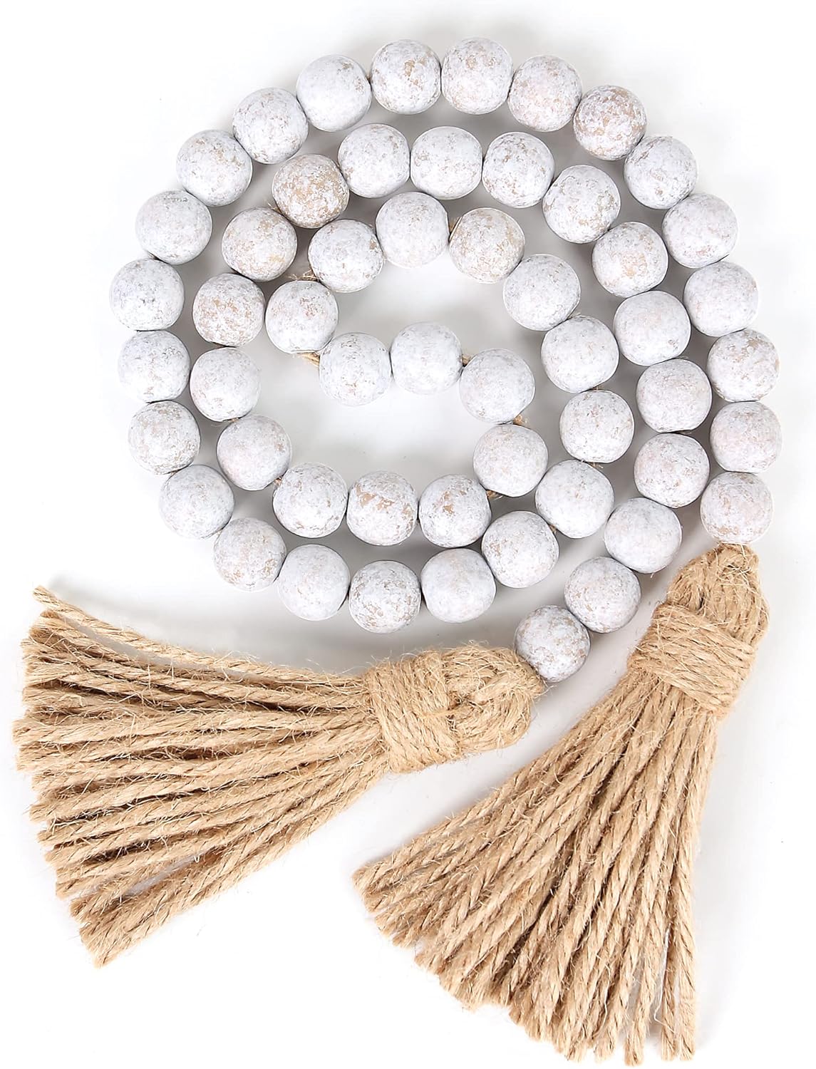 Wood Bead Garland Farmhouse Beads with Tassels,Farmhouse Tassel Garland Country Wall Hanging Decor Prayer Beads(39 inches/Nature)