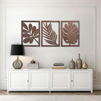 qmmp Modern Wooden Wall Sculptures - Set of 3 - Home Decor Accent - Large Wall Art for Living Room, Bedroom, Office - Easy Installation (Oak, Medium - Mountain and Sun)